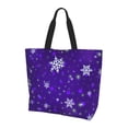 thumbnail image 1 of Bingfone Canvas Tote Bag for Women with Inner Pocket Aesthetic Cute Shopping Tote Bags Reusable Grocery Bags- Dark Purple Snowflakes, 1 of 8