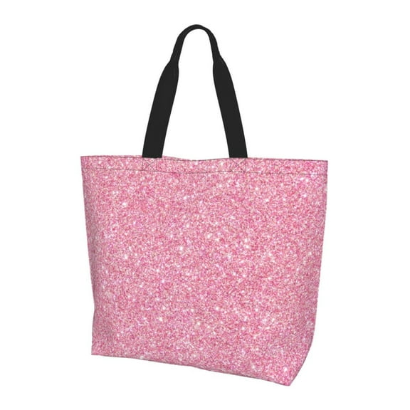 Bingfone Canvas Tote Bag for Women with Inner Pocket Aesthetic Cute Shopping Tote Bags Reusable Grocery Bags-Glitter Pink