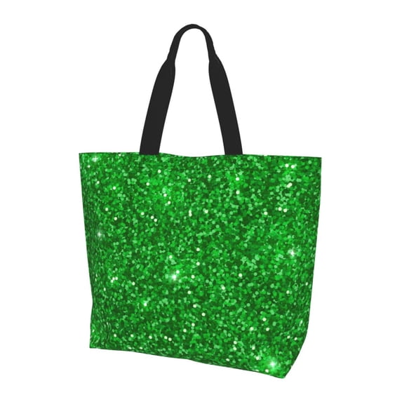 Bingfone Canvas Tote Bag for Women with Inner Pocket Aesthetic Cute Shopping Tote Bags Reusable Grocery Bags-Green Glitter