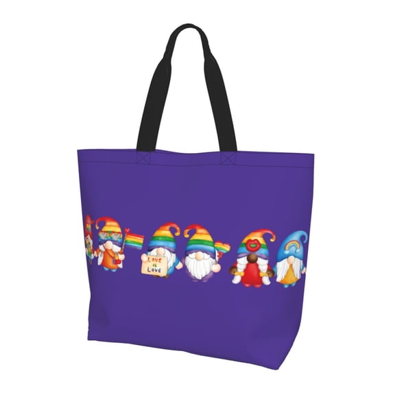 Bingfone Canvas Tote Bag for Women with Inner Pocket Aesthetic Cute Shopping Tote Bags Reusable Grocery Bags-Happy Pride Gnome