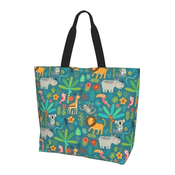 Bingfone Canvas Tote Bag for Women with Inner Pocket Aesthetic Cute Shopping Tote Bags Reusable Grocery Bags-Jungle Animals
