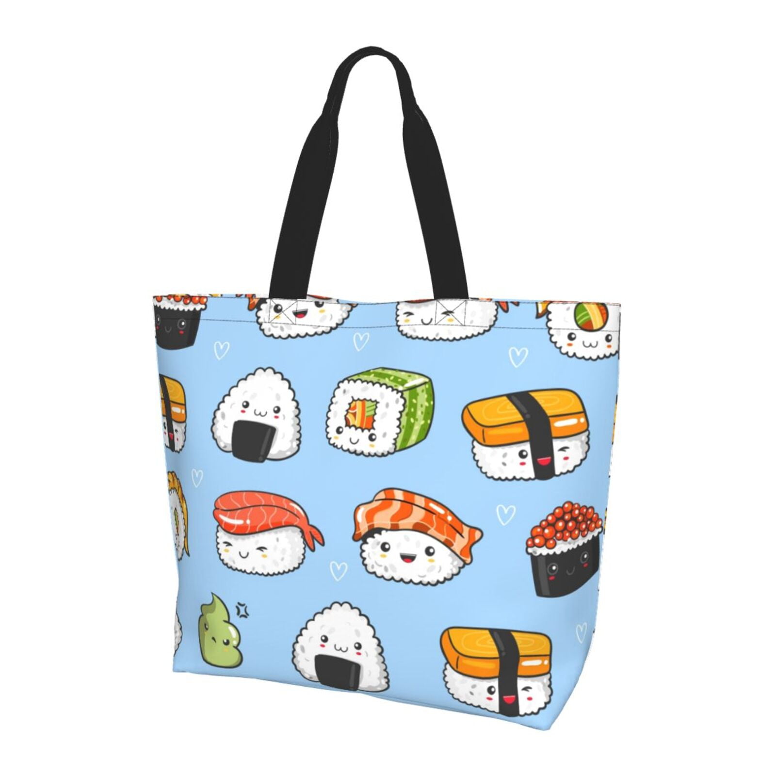 LZYRF Cute Canvas Tote Bag For Women - Double-Sided Print, Reusable Grocery Tote With Pockets & Snaps, Aesthetic Design
