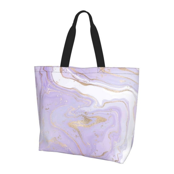 Bingfone Canvas Tote Bag for Women with Inner Pocket Aesthetic Cute Shopping Tote Bags Reusable Grocery Bags-Lavender Glitter Foil Stripes