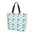 thumbnail image 1 of Bingfone Canvas Tote Bag for Women with Inner Pocket Aesthetic Cute Shopping Tote Bags Reusable Grocery Bags- Mallard Duck Of Lotus Flowers, 1 of 8