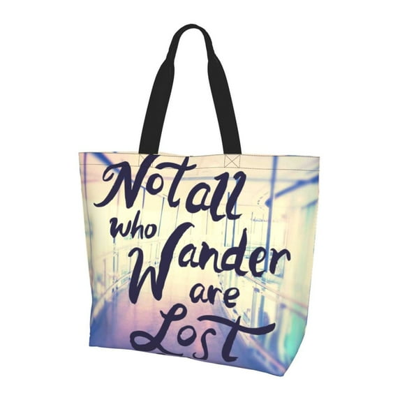 Bingfone Canvas Tote Bag for Women with Inner Pocket Aesthetic Cute Shopping Tote Bags Reusable Grocery Bags-Not All Those Who Wander Are Lost