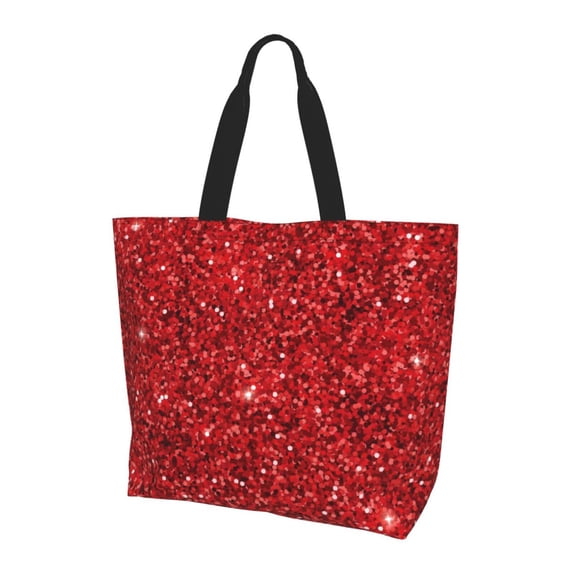 Bingfone Canvas Tote Bag for Women with Inner Pocket Aesthetic Cute Shopping Tote Bags Reusable Grocery Bags-Red Glitter
