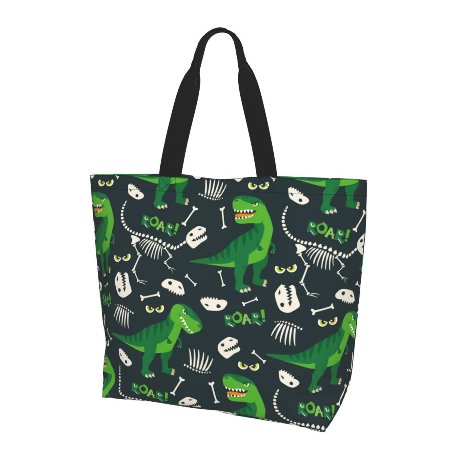 Cute Dinosaur Canvas Tote Bag – Reusable Grocery Shopping Bag, Aesthetic Medium Tote For Women, Friends & Classmates (Multicolor, 13.8x16.5 In)