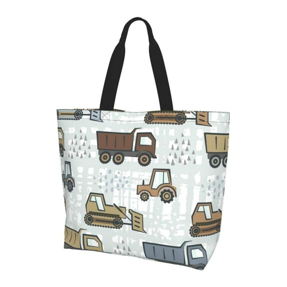 Bingfone Canvas Tote Bag for Women with Inner Pocket Aesthetic Cute Shopping Tote Bags Reusable Grocery Bags-Tractor and Dumper