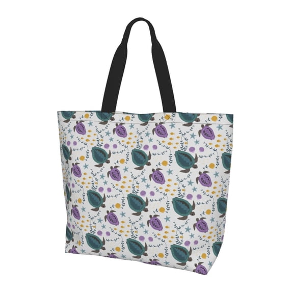 Bingfone Canvas Tote Bag for Women with Inner Pocket Aesthetic Cute Shopping Tote Bags Reusable Grocery Bags- Turtle