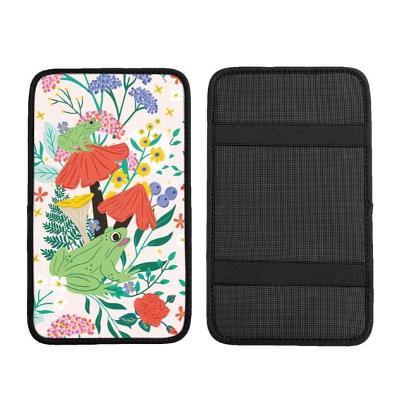 Bingfone Car Four-Season Universal Armrest Box Mat,Car Armrest Seat Cover Center Console Mat-Mushroom and Frogs