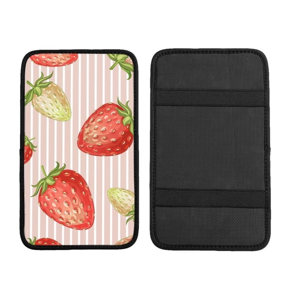 Bingfone Car Four-Season Universal Armrest Box Mat,Car Armrest Seat Cover Center Console Mat-Strawberries