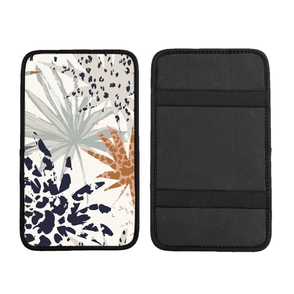 Bingfone Car Four-Season Universal Armrest Box Mat,Car Armrest Seat Cover Center Console Mat-Tropical Leaves