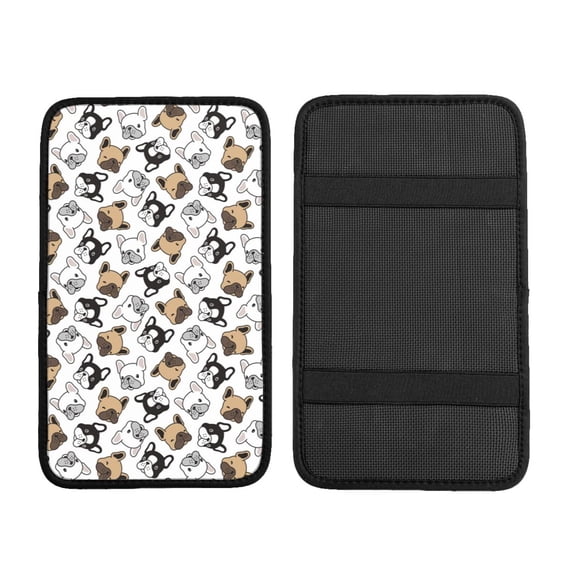 Bingfone Car Four-Season Universal Armrest Box Mat,Car Armrest Seat Cover Soft Leather Waterproof Armrest Cover Center Console Mat-French Bulldog3