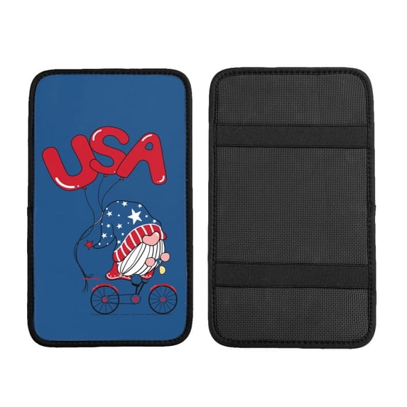 Bingfone Car Four-Season Universal Armrest Box Mat,Car Armrest Seat Cover Soft Leather Waterproof Armrest Cover Center Console Mat-Gnome 4th Of July