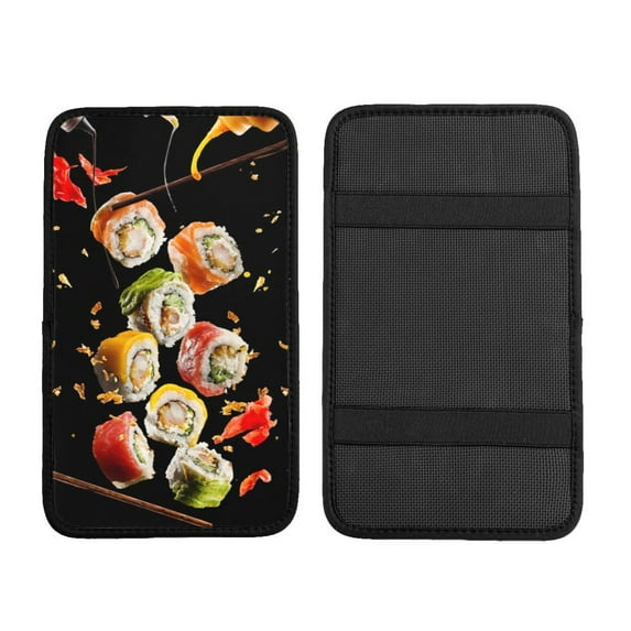 Bingfone Car Four-Season Universal Armrest Box Mat,Car Armrest Seat Cover Soft Leather Waterproof Armrest Cover Center Console Mat-Sushi