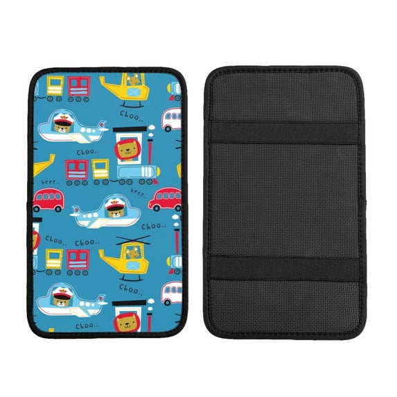 Bingfone Car Four-Season Universal Armrest Box Mat,Car Armrest Seat Cover Soft Leather Waterproof Armrest Cover Center Console Mat-Transportations With Cute Animals