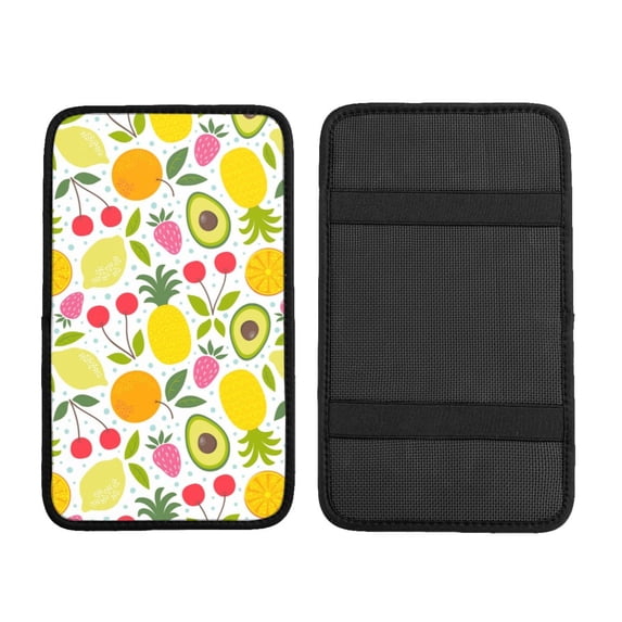 Bingfone Car Four-Season Universal Armrest Box Mat,Car Armrest Seat Cover Soft Leather Waterproof Armrest Cover Center Console Mat-Avocado And Pineapple
