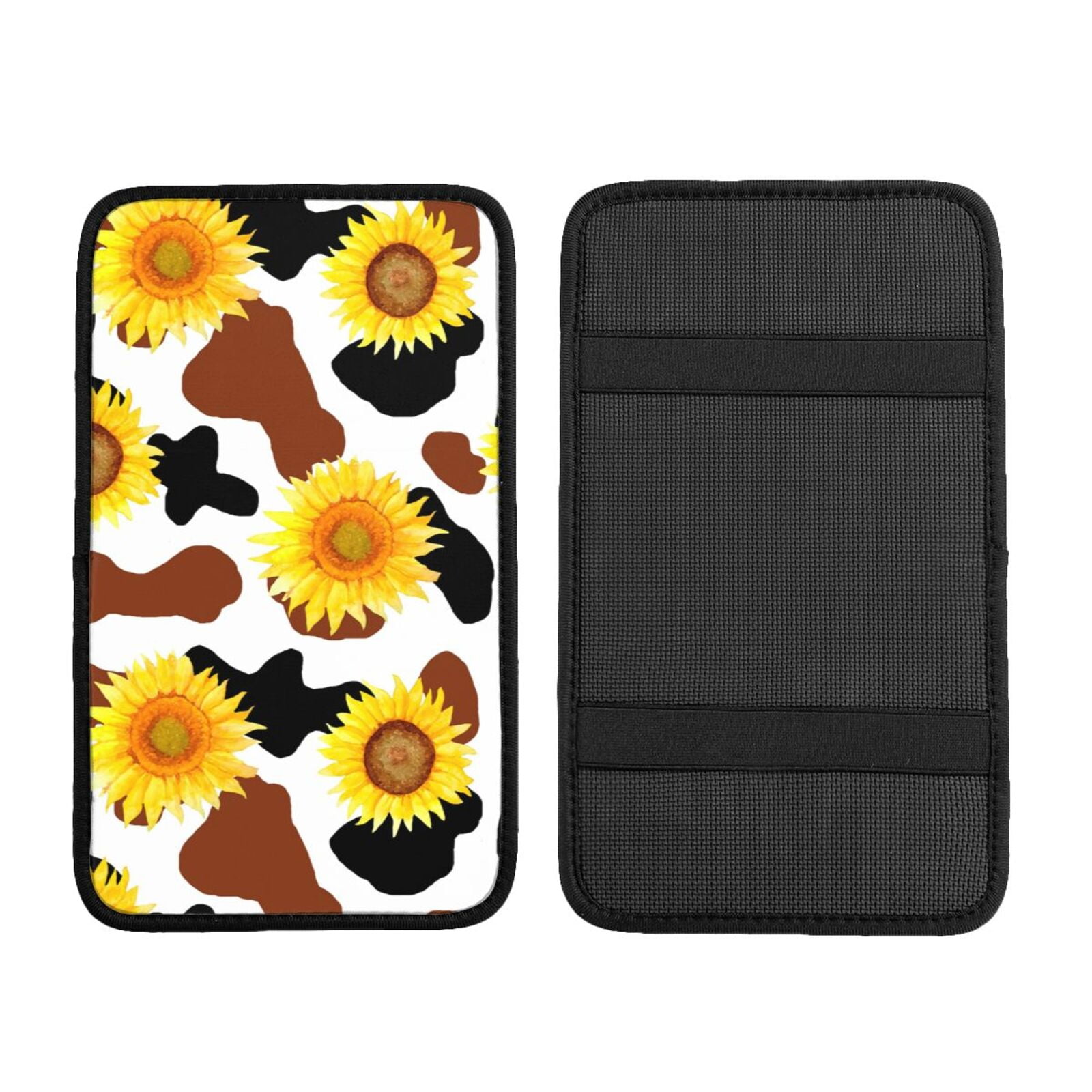Yuyamidu Highland Cow Center Console Armrest Covers For Cars Trucks Suvs Sunflower Automobile Armrest Cover Pad Flannel Center Console Cover Pad Decorati