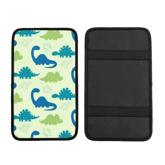 Bingfone Car Four-Season Universal Armrest Box Mat,Car Armrest Seat Cover Soft Leather Waterproof Armrest Cover Center Console Mat-Cute Dinosaur Blue Green