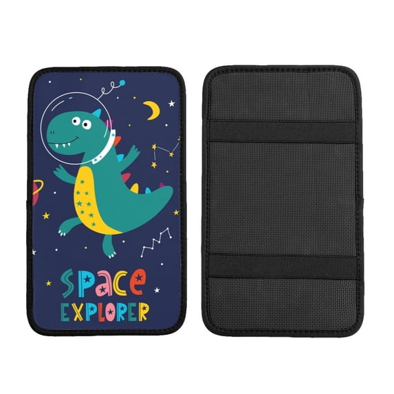 Bingfone Car Four-Season Universal Armrest Box Mat,Car Armrest Seat Cover Soft Leather Waterproof Armrest Cover Center Console Mat-Dinosau Space Explorer