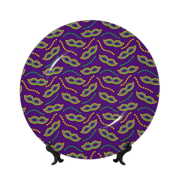 Bingfone Carnival Masks and Beads Print Bone China Dinner Decorative Plates,Handmade Ceramic Dinner Plate with Stand for Home Club-7in