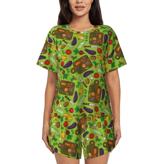 Bingfone Carrot Eggplant Print Pajamas Sets for Women Soft Short-Sleeved Pjs with Lounge Shorts Two Piece Sleepwear