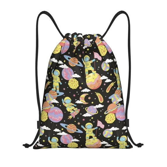 Bingfone Cartoon Astronaut In Spacesuit Drawstrings Backpacks Bags for Men Women Gym Drawstrings Bag-Small