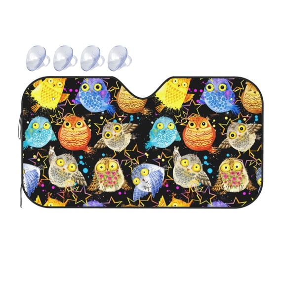 Bingfone Cartoon Bird Owl Car Windshield Sunshade,Sun Foldable Sun Shield Sun Visor for Car - Small