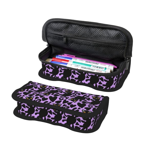 Bingfone Cartoon Black Cats Print Pencil Case Large Capacity Pencil Pouch Pen Bag Office Stationery Organizer Multifunctional Pencil Bag for Women & Men