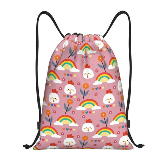 Bingfone Cartoon Chicken Drawstrings Backpacks Bags for Men Women Gym Drawstrings Bag-Small