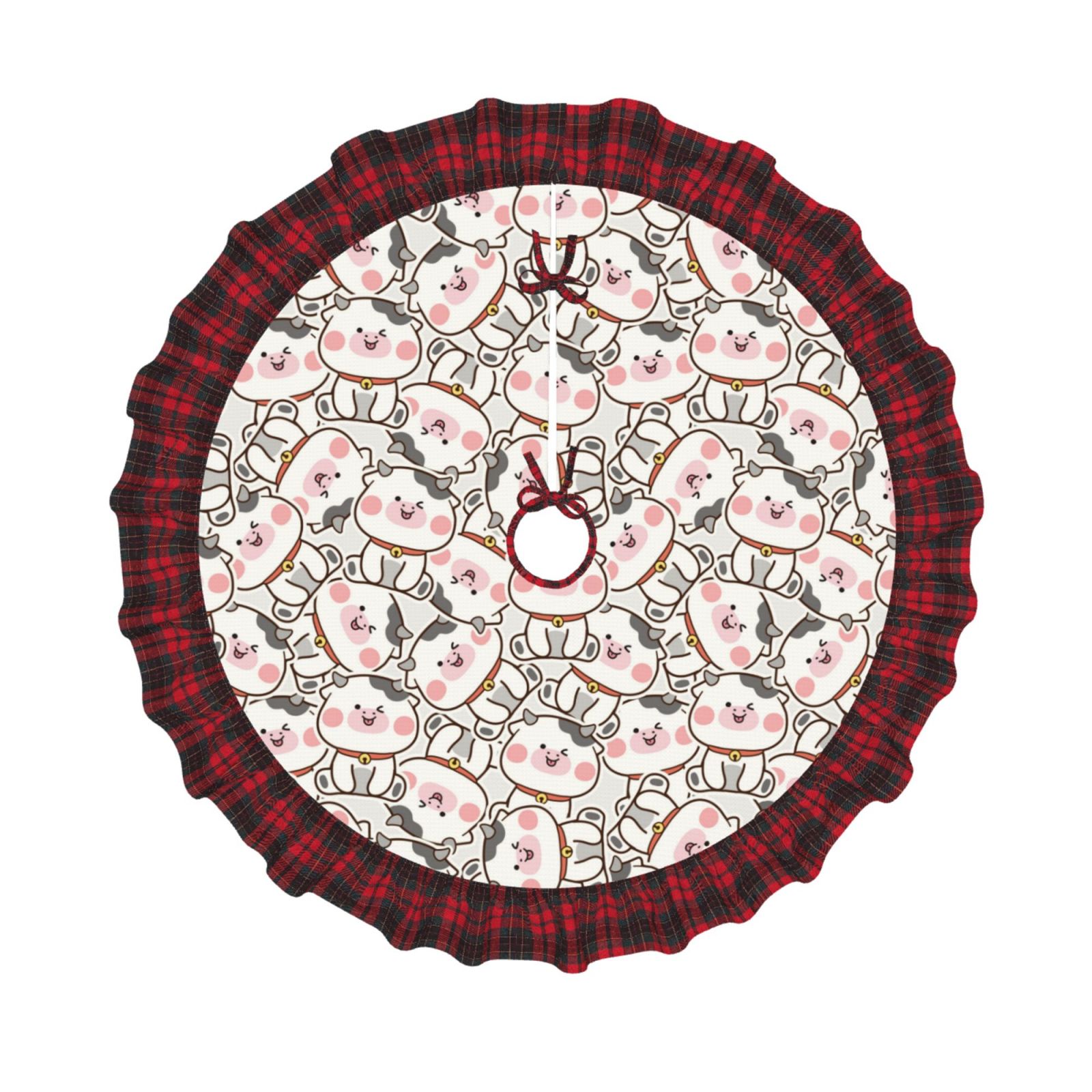 Bingfone Cartoon Cow Christmas Tree Skirt Mat Christmas Decoration