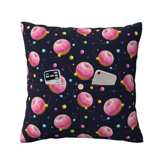 Bingfone Cartoon Donut Planets Linen Throw Pillow Covers Cushion Case Pocket Button Vintage Farmhouse Pillowcase-18"x18"