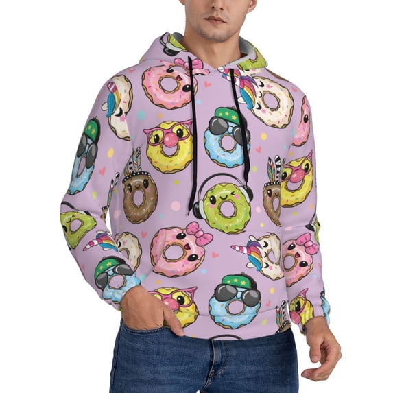 Bingfone Cartoon Donuts Men's Drawstring Hoodie Long Sleeve Pocket Sweatshirts-3X-Large