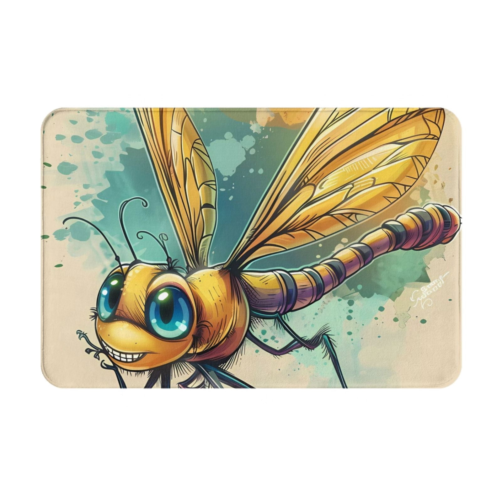 Bingfone Cartoon Dragonfly Art Door Mat 16"x24" Front Entrance Non-Slip
