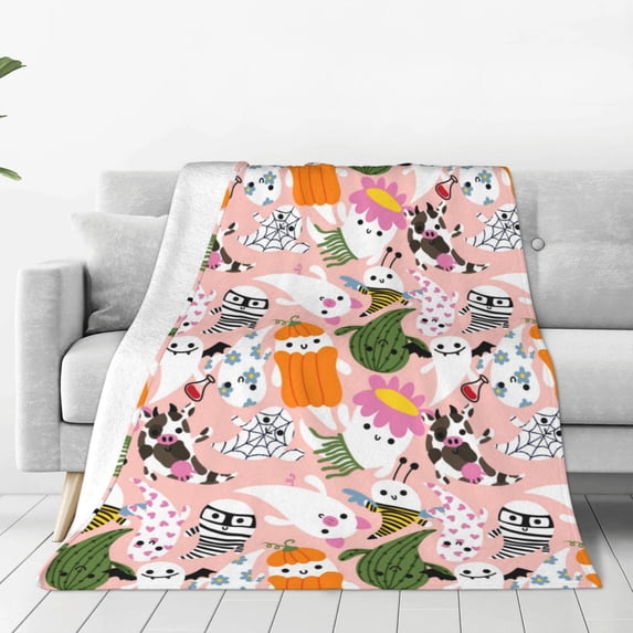 Bingfone Cartoon Halloween Print Flannel Fleece Blanket Throw Blanket for Bed,Sofa,Couch,Travel,Camping(80"x60" )