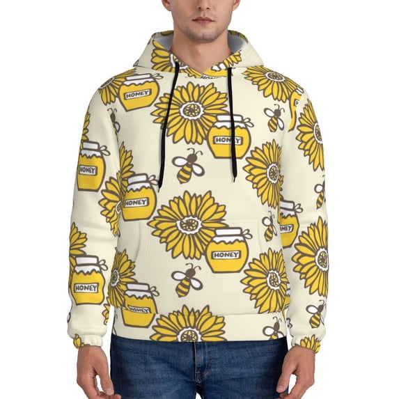 Bingfone Cartoon Honey Pot Bee Sunflower Men'S Drawstring Hoodie Long Sleeve Pocket Sweatshirts-Large