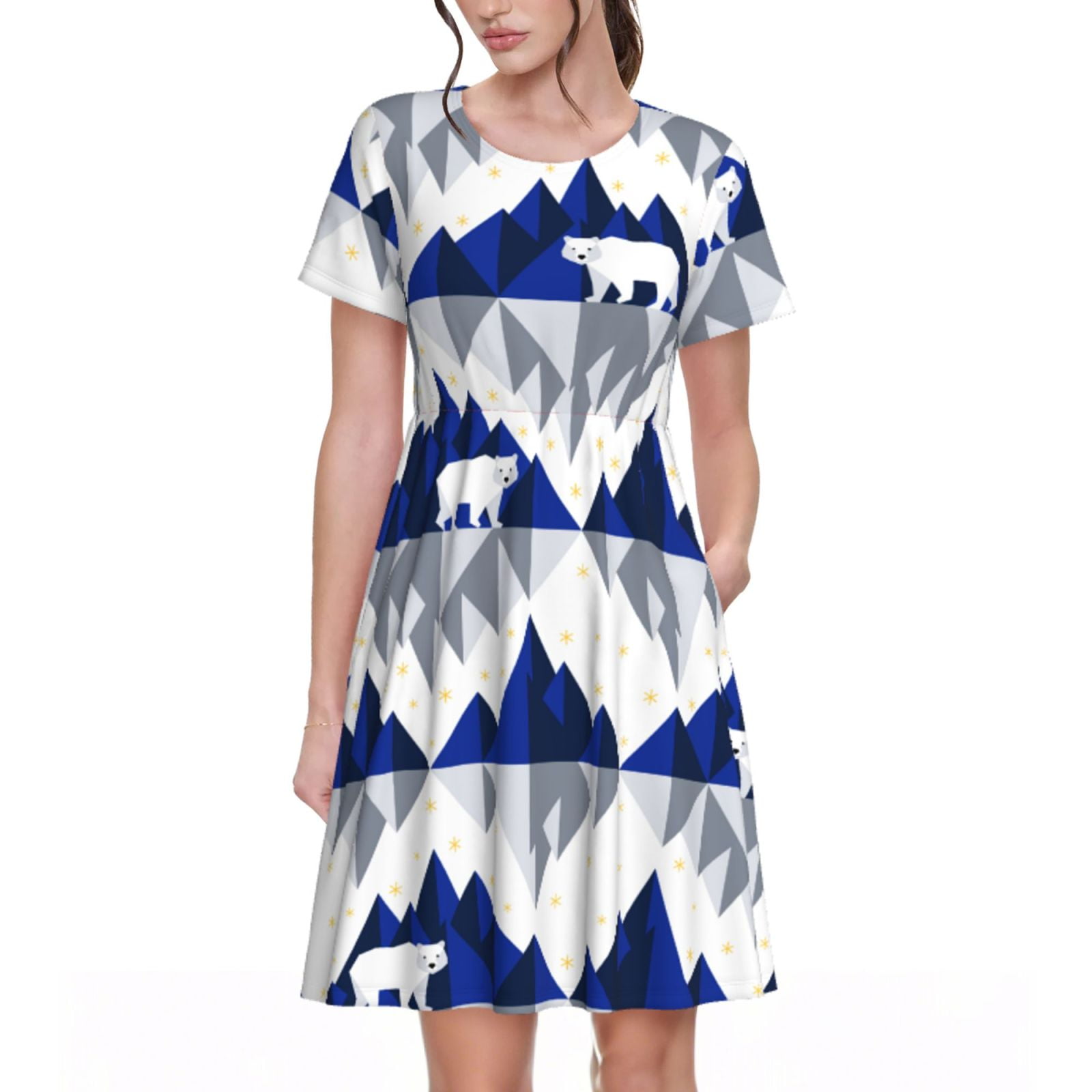 Fairisle Polar Bear Christmas Pattern Print Dress