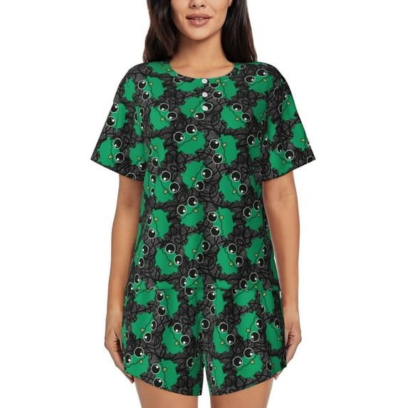 Bingfone Cartoon Kawaii Frogs Print Pajamas Sets for Women Soft Short-Sleeved Pjs with Lounge Shorts Two Piece Sleepwear