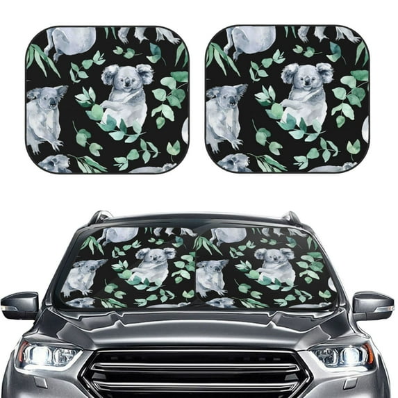 Bingfone Cartoon Koala Bear Print 2-Piece Sun Shade Front Windshield - Foldable Car Front Window Sunshades For Most Sedans Suv Truck - Large