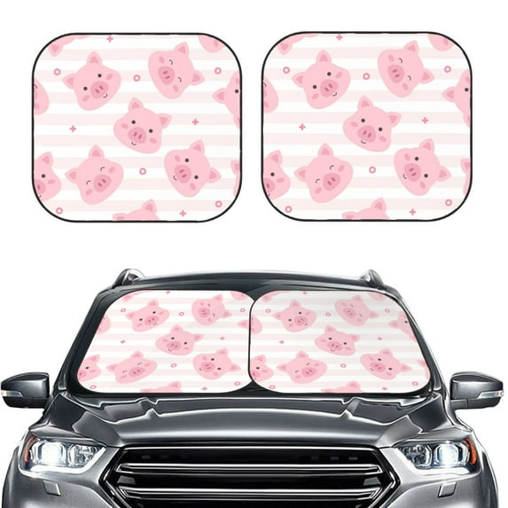 Bingfone Cartoon Pig Windshield Sun Shade 2-Piece Foldable Car Front Window Sunshade For Most Sedans Suv Truck - Auto Sun Blocker Visor Protector Blocks Max Uv Rays - Small