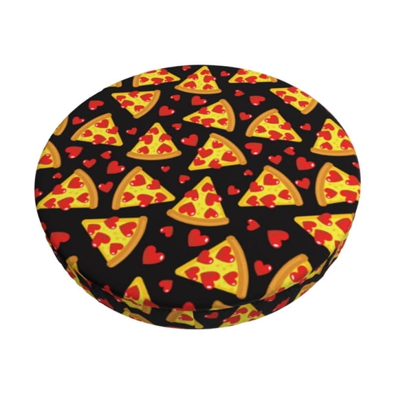 Bingfone Cartoon Pizza Padded Round Bar Stool Cover Cushion with Elastic Fabric Round Chair Seat - Cartoon Pizza