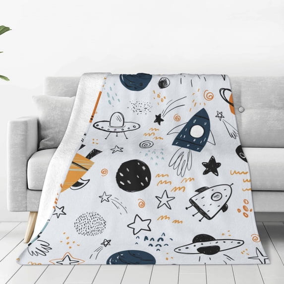 Bingfone Cartoon Planets Print Flannel Fleece Blanket Throw Blanket For Bed,Sofa,Couch,Travel,Camping(40"X30")