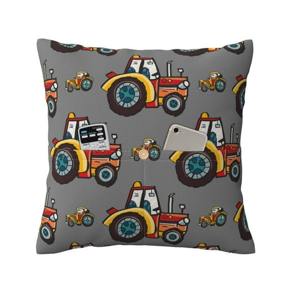 Bingfone Cartoon Tractor Linen Throw Pillow Covers Cushion Case Pocket Button Vintage Farmhouse Pillowcase for Sofa Couch Bed 20"x20"