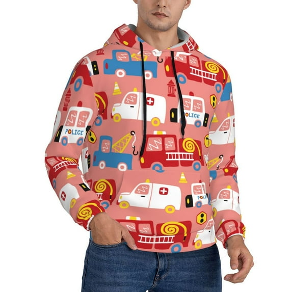 Bingfone Cartoon With Traffic Elements Men'S Drawstring Hoodie Long Sleeve Pocket Sweatshirts-4x-Large