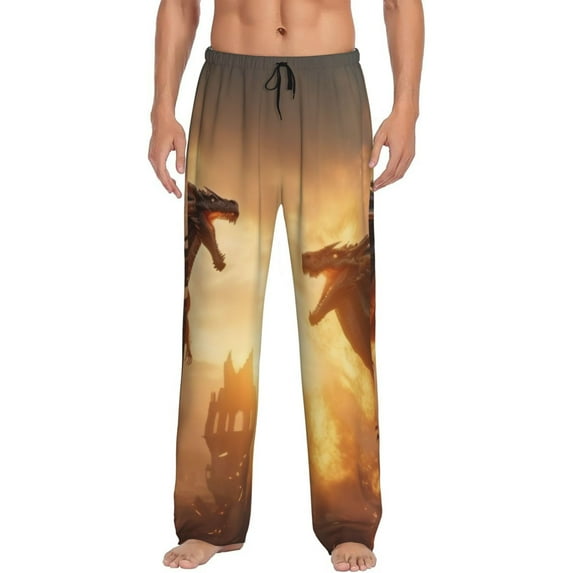 Bingfone Castle Cool Fire Dragon Mens All Over Print Sleep Pajama Pants-Large