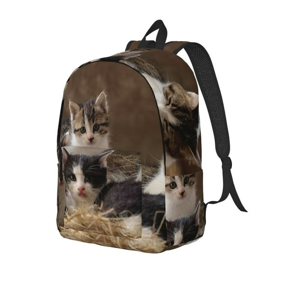 Bingfone Cat Family Print Canvas College Laptop Backpack, Large Capacity Lightweight College Bookbag Casual Daypack-Medium