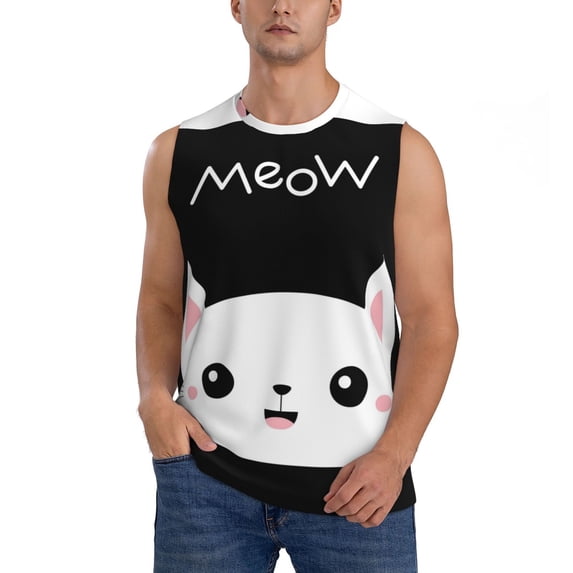 Bingfone Cat Meow Pattern Men's Tank Tops Workout Sleeveless Tee Shirts Running Beach Tanks for Men-X-Large