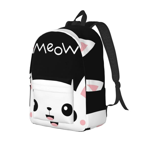 Bingfone Cat Meow Print Canvas College Laptop Backpack, Large Capacity Lightweight College Bookbag Casual Daypack-Small