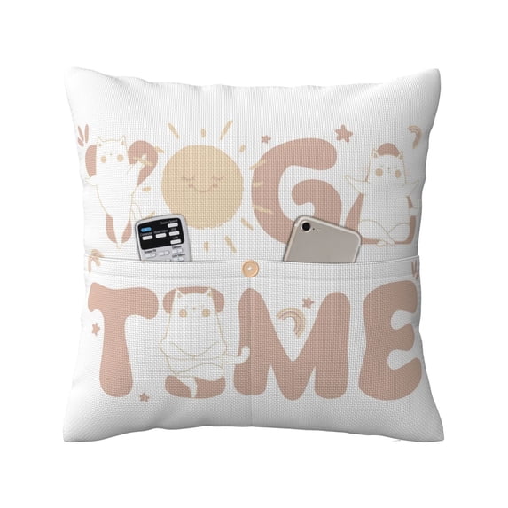 Bingfone Cat Yoga Time Linen Throw Pillow Covers Cushion Case Pocket Button Vintage Farmhouse Pillowcase for Sofa Couch Bed 18"x18"