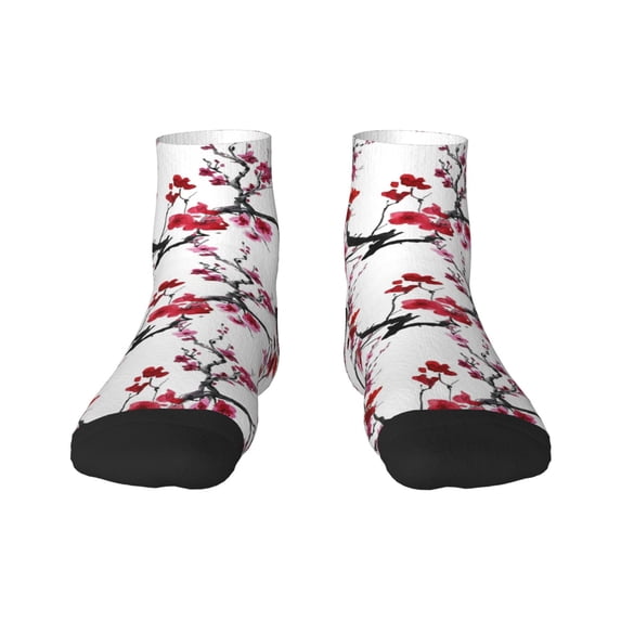 Bingfone Cherry Blossoms Design Patterned Men'S Women'S Casual Cotton Socks